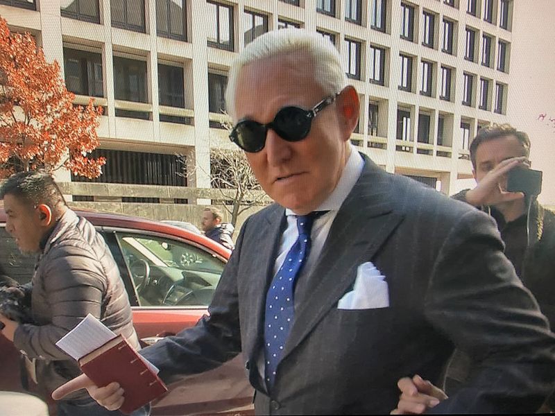 © Reuters. FILE PHOTO: Former Trump campaign aide Roger Stone departs U.S. District Court after being found guilty in Washington