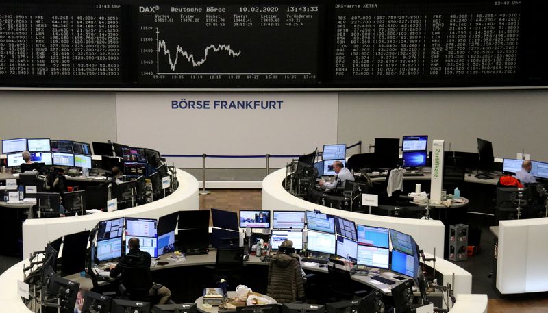 © Reuters. FILE PHOTO:  The German share price index DAX graph is pictured at the stock exchange in Frankfurt