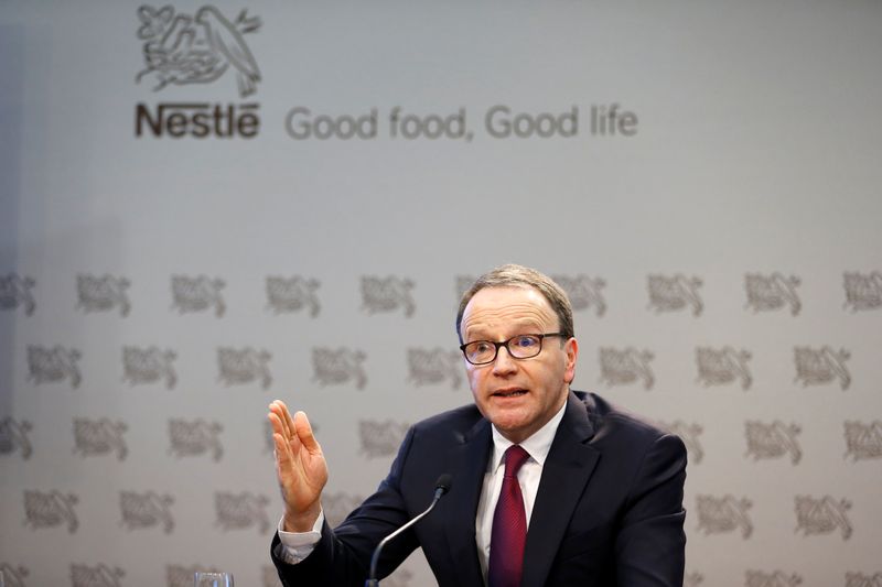 © Reuters. Nestle Chief Executive Mark Schneider talks during a news conference at the company headquarters in Vevey