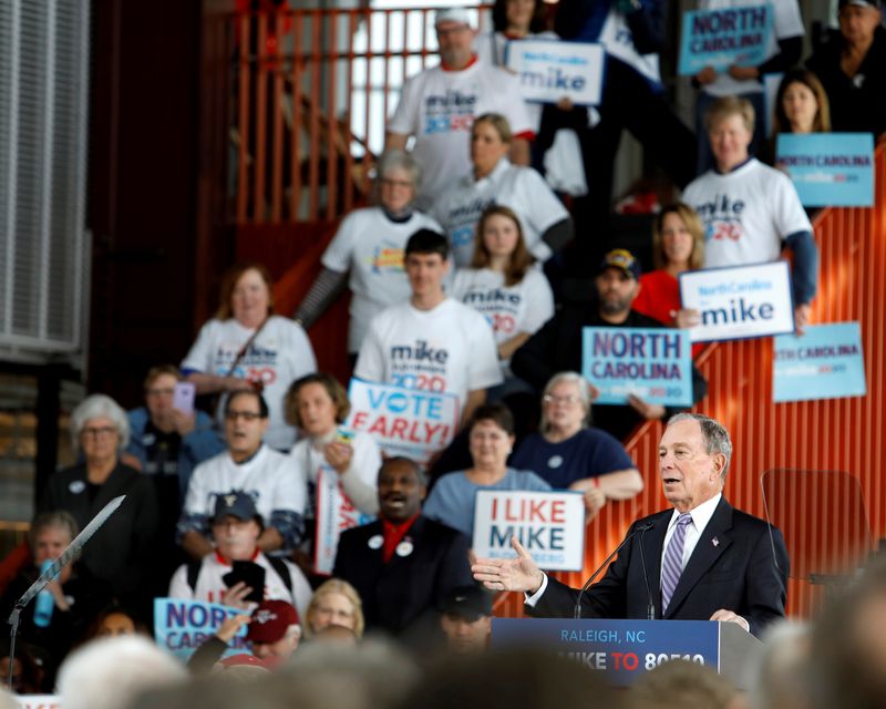 © Reuters. Democratic presidential candidate Bloomberg at campaign event in Raleigh, North Carolina