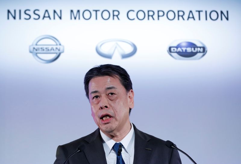 © Reuters. Nissan Motor Co CEO Makoto Uchida speaks during a news conference at its headquarters in Yokohama