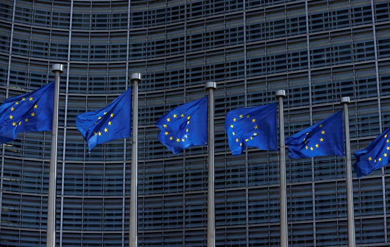 © Reuters. European Union flags flutter outside the EU Commission headquarters in Brussels