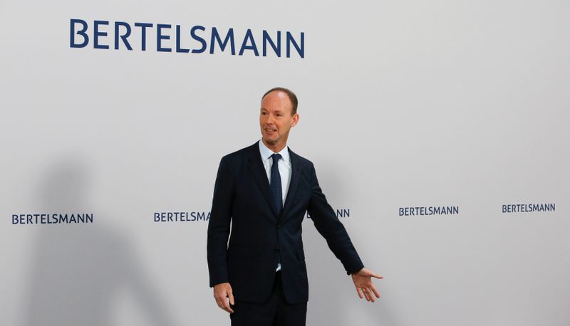 © Reuters. FILE PHOTO: German media group Bertelsmann CEO Rabe poses for the media prior to annual news conference Berlin