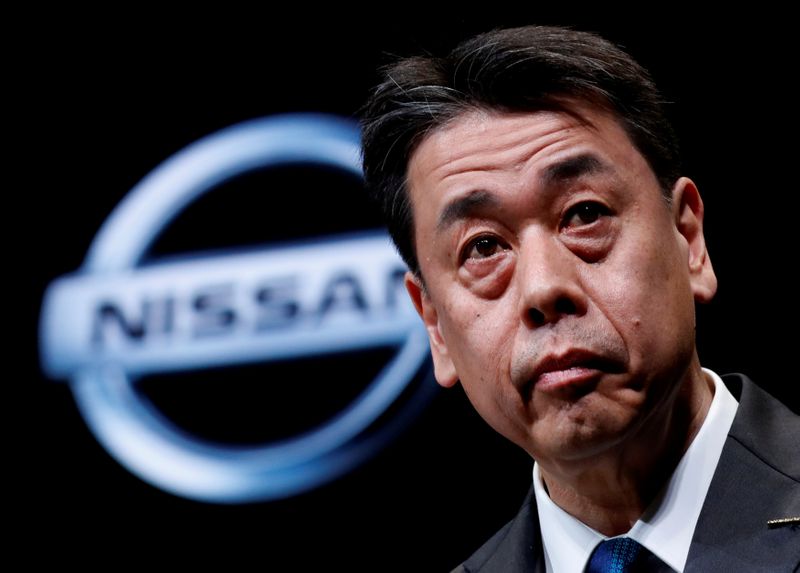 © Reuters. Nissan Motor chief executive Makoto Uchida speaks during a news conference at Nissan Motor headquarters in Yokohama