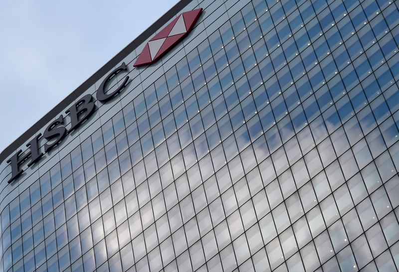 © Reuters. FILE PHOTO: The HSBC headquarters is seen in the Canary Wharf financial district in east London
