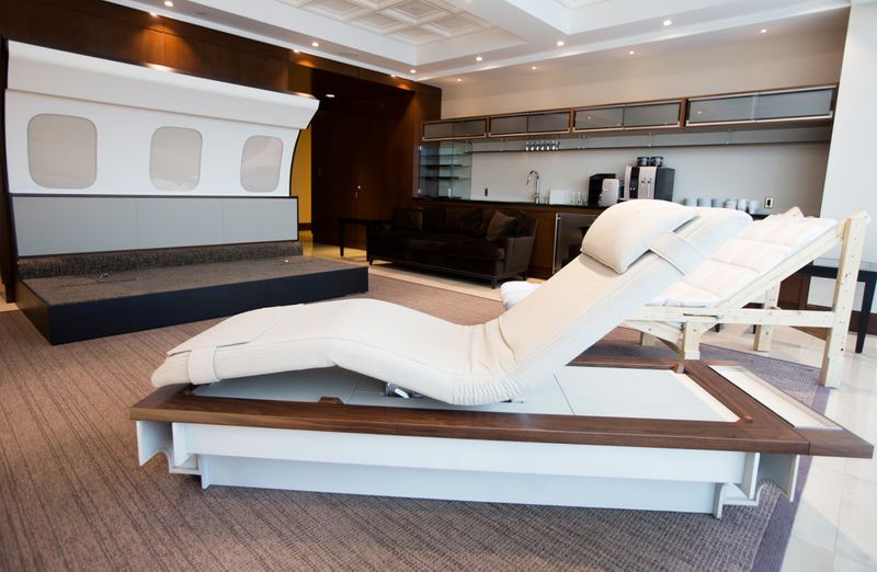 © Reuters. FILE PHOTO: Prototypes of chaise lounge for Bombardier's Global 7500, the first business jet to have a queen-sized bed and hot shower, is shown during a media tour in Montreal