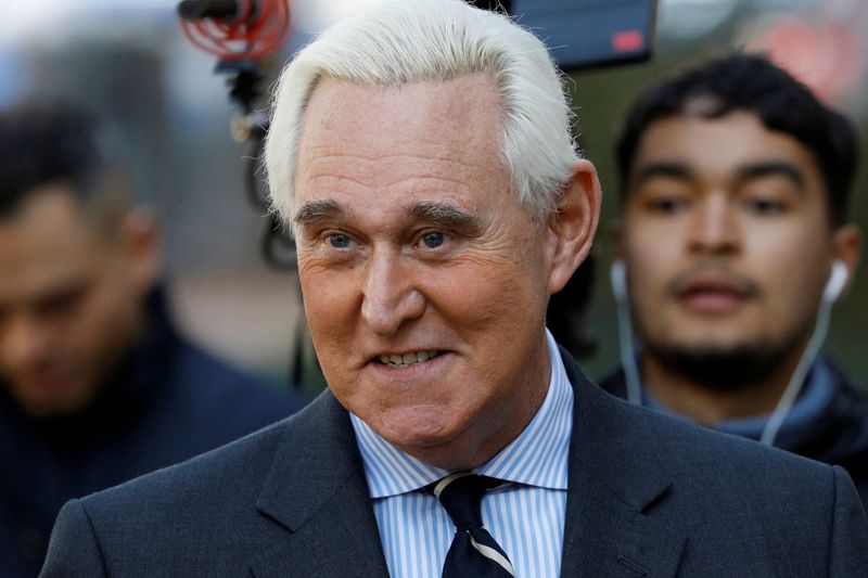 © Reuters. FILE PHOTO: Former Trump campaign adviser Stone arrives for his criminal trial at U.S. District Court in Washington