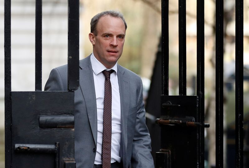 © Reuters. Britain's Secretary of State for Foreign affairs Dominic Raab is seen outside Downing Street in London