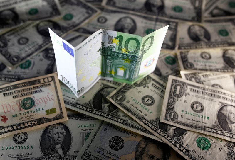 © Reuters. U.S. dollar and Euro notes are seen in this picture illustration