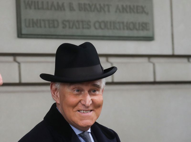 © Reuters. Former Trump campaign adviser Roger Stone departs following sentencing at U.S. District Court in Washington