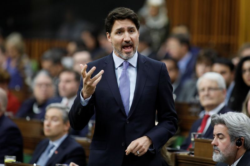 © Reuters. FILE PHOTO: Canada's Prime Minister Justin Trudeau speaks during Question Period in the House of Commons on Parliament Hill in Ottawa