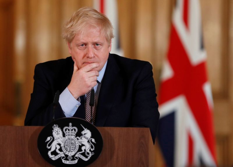 © Reuters. Britain's Prime Minister Boris Johnson attends a news conference on the novel coronavirus, in London