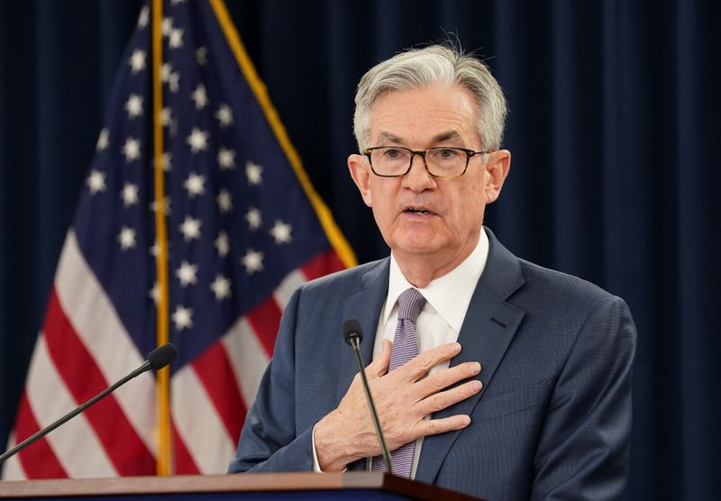 © Reuters. U.S. Federal Reserve Chairman Jerome Powell  speaks in Washington