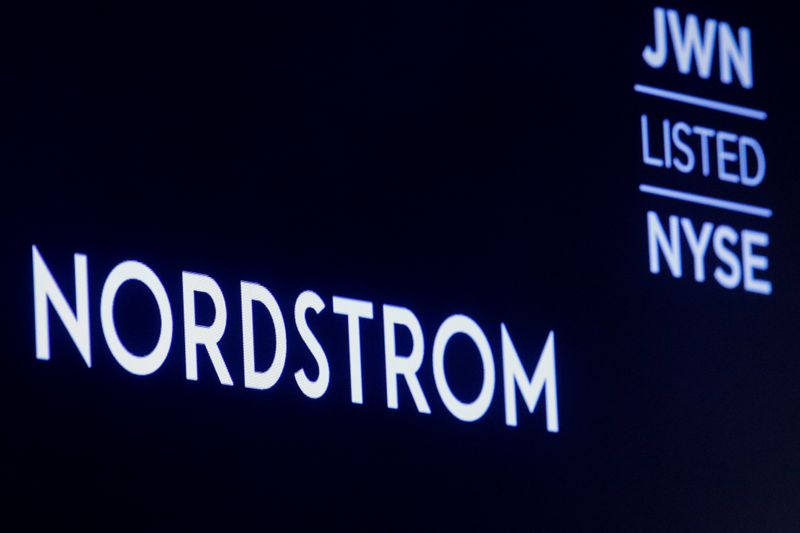 © Reuters. FILE PHOTO:  The company logo for Nordstrom Inc, is displayed on a screen at the NYSE in New York