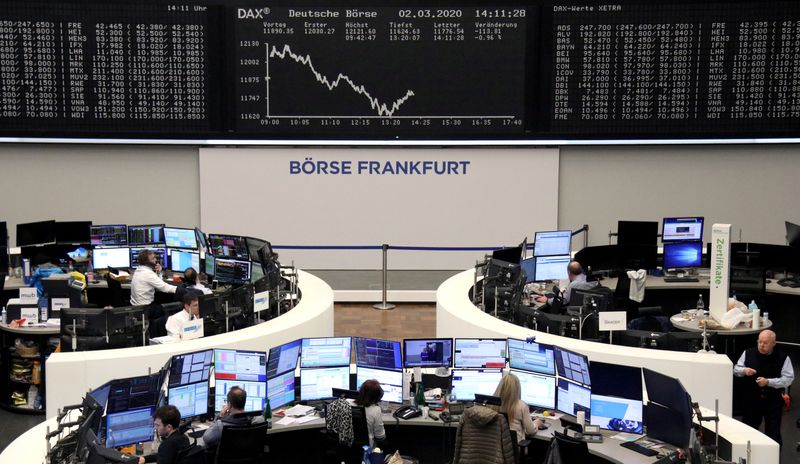 © Reuters. The German share price index DAX graph is pictured at the stock exchange in Frankfurt