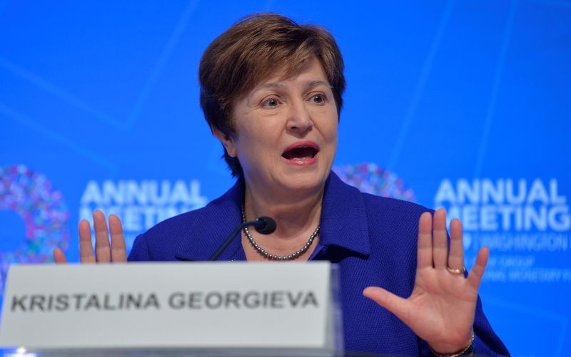 © Reuters. International Monetary Fund (IMF) Managing Director Kristalina Georgieva makes remarks during a closing news conference for the International Monetary Finance Committee (IMFC), during the IMF and World Bank's 2019 Annual Meetings of finance ministers