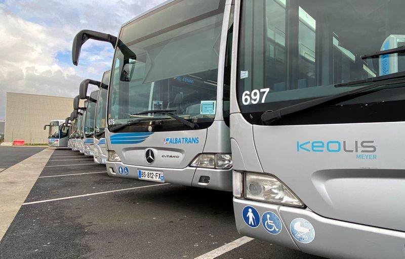 © Reuters. A view shows Keolis Meyer buses at the company's garage in Avrainville