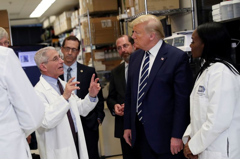 © Reuters. FILE PHOTO:  U.S. President Trump participates in briefing at National Institutes of Health Vaccine Research Center in Bethesda, Maryland