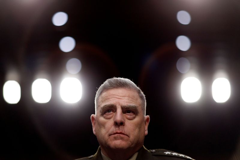 © Reuters. U.S. Chairman of the Joint Chiefs of Staff Gen. Mark A. Milley testifies before a Senate Armed Services Committee hearing on "Department of Defense Budget Posture on Capitol Hill in Washington