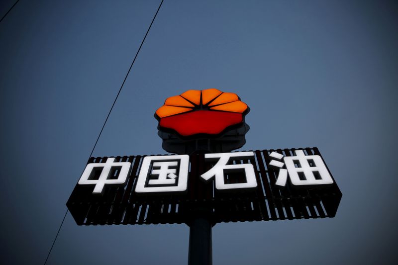 © Reuters. FILE PHOTO: PetroChina's logo is seen at its petrol station in Beijing
