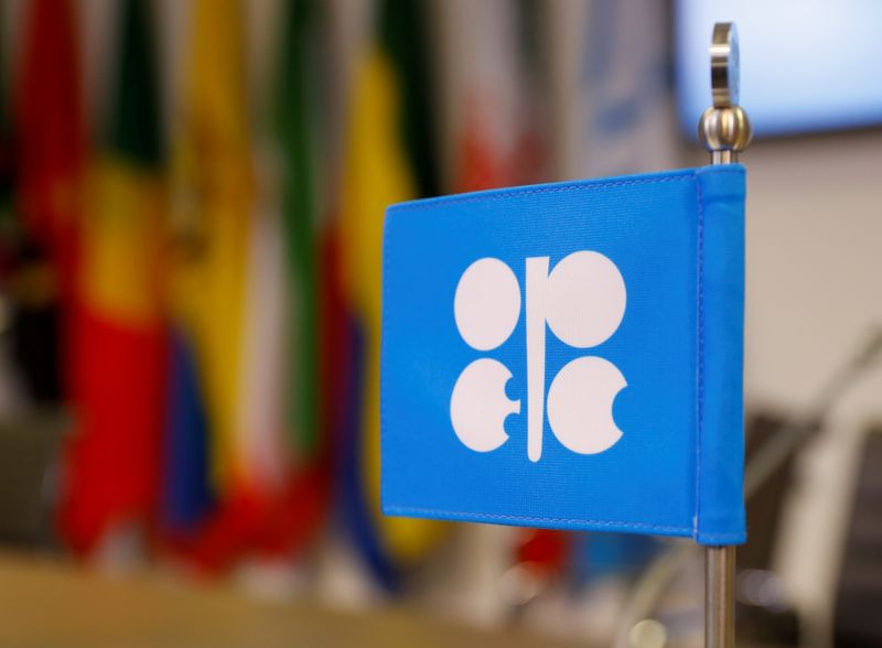 © Reuters. FILE PHOTO: An OPEC flag inside the oil producer group's Vienna headquarters