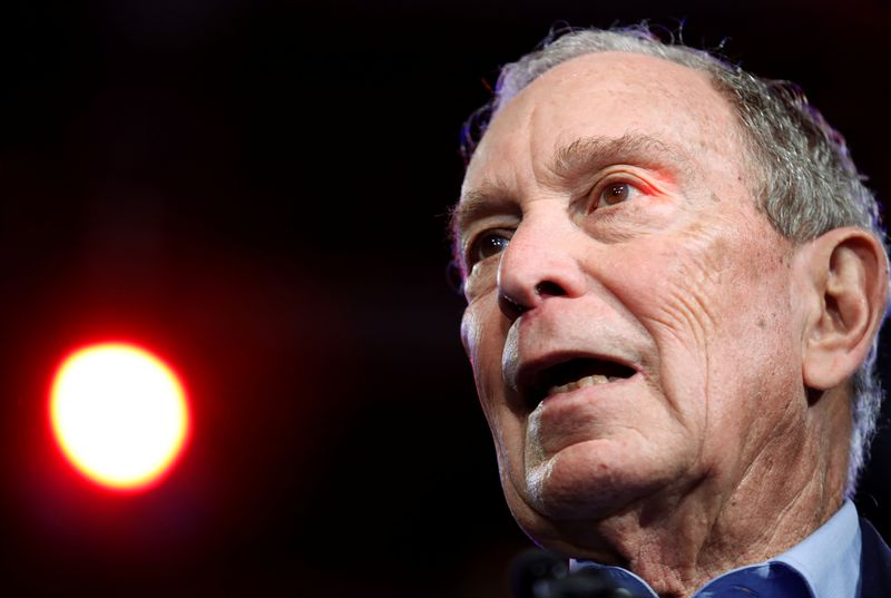 © Reuters. FILE PHOTO: Democratic U.S. presidential candidate Michael Bloomberg appears at his Super Tuesday night rally in West Palm Beach