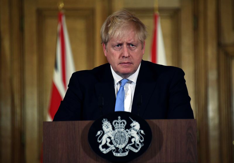 © Reuters. Britain's Prime Minister Boris Johnson is seen during a news conference about coronavirus at Downing Street in London
