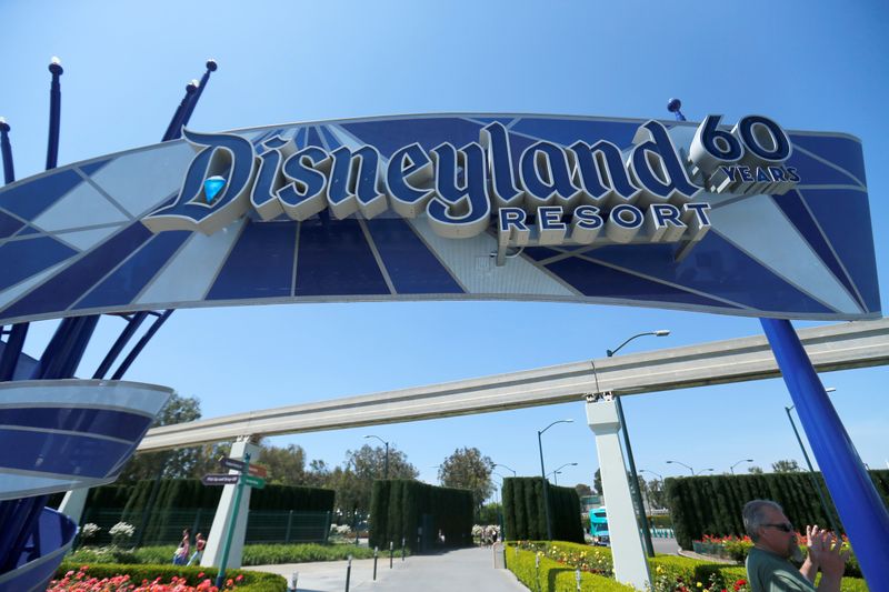 © Reuters. The Disneyland logo of Dow Jones Industrial Average stock market index listed company Disney