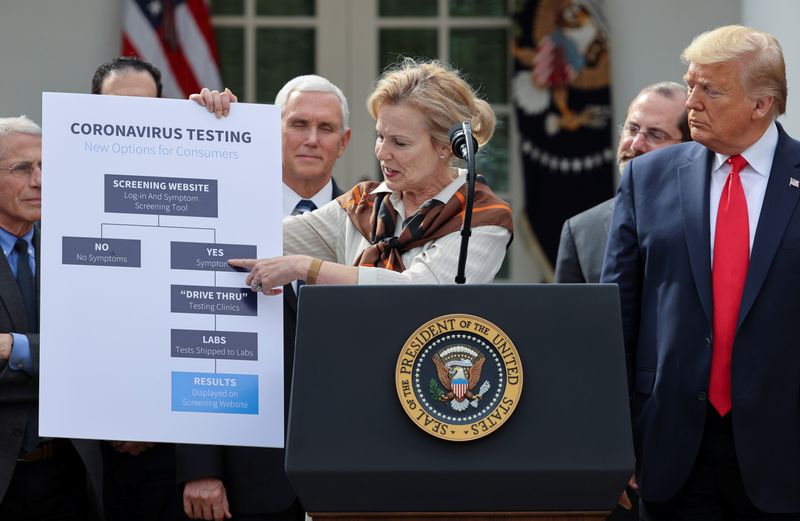 © Reuters. U.S. President Trump declares coronavirus pandemic a national emergency during news conference at the White House in Washington