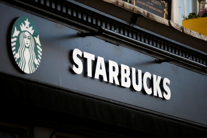 © Reuters. General view of a Starbucks coffee shop in London