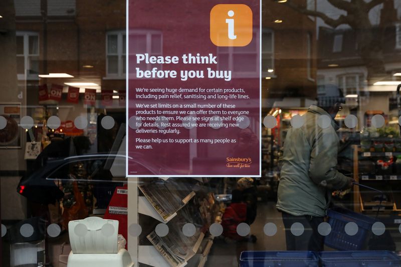 © Reuters. A sign at a Sainsbury's supermarket informs customers that limits have been set on a small number of products