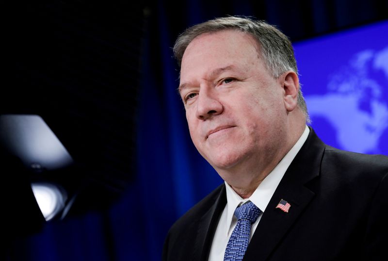 © Reuters. FILE PHOTO: Secretary of State Pompeo speaks to the media in Washington