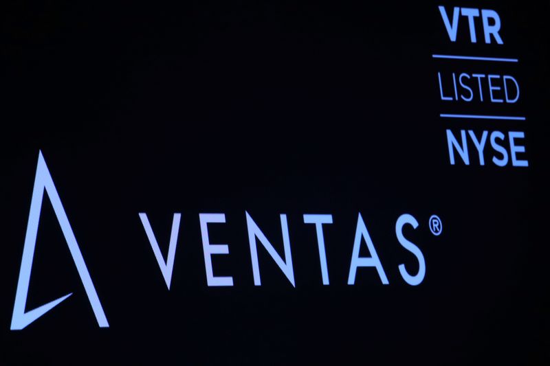 © Reuters. The logo for Ventas, Inc., a real estate investment trust, is displayed on a screen on the floor at the NYSE in New York