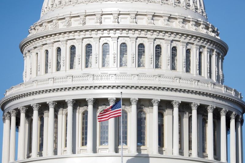 © Reuters. The American Flag flies at the U.S. Capitol Building, as Mayor Muriel Bowser declared a State of Emergency due to the coronavirus disease (COVID-19), on Capitol Hill in Washington