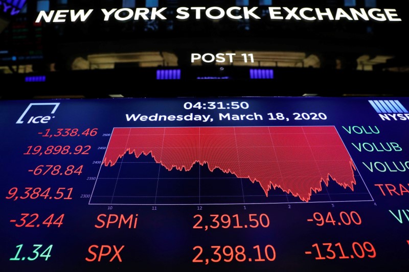 © Reuters. A screen displays trading information over the floor of the New York Stock Exchange (NYSE) in New York