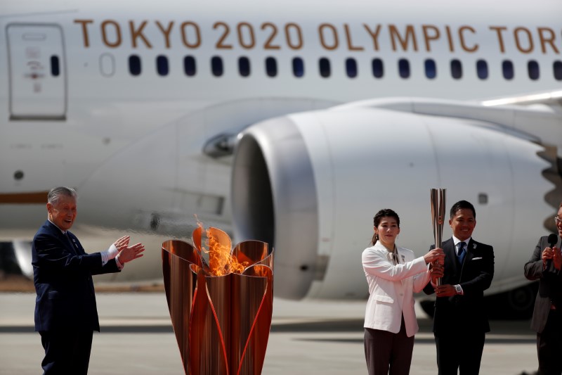 &copy; Reuters. Arrival of Olympic Flame from Greece to Japan
