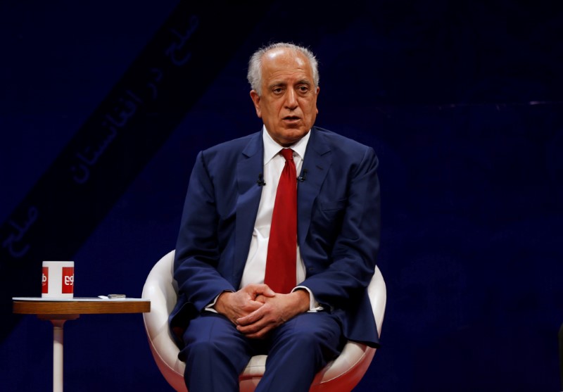 &copy; Reuters. U.S. envoy for peace in Afghanistan Zalmay Khalilzad, speaks during a debate at Tolo TV channel in Kabul