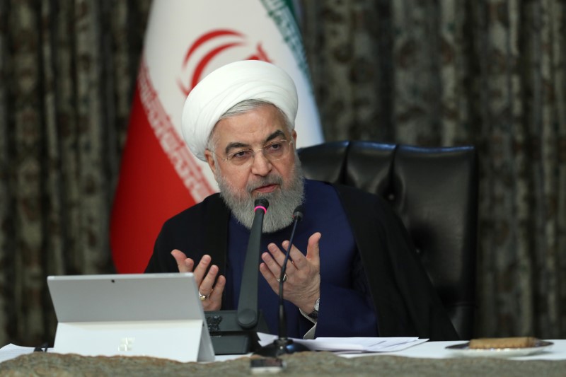 &copy; Reuters. Iranian President Hassan Rouhani speaks during a meeting of the Iranian government task force on the coronavirus, in Tehran