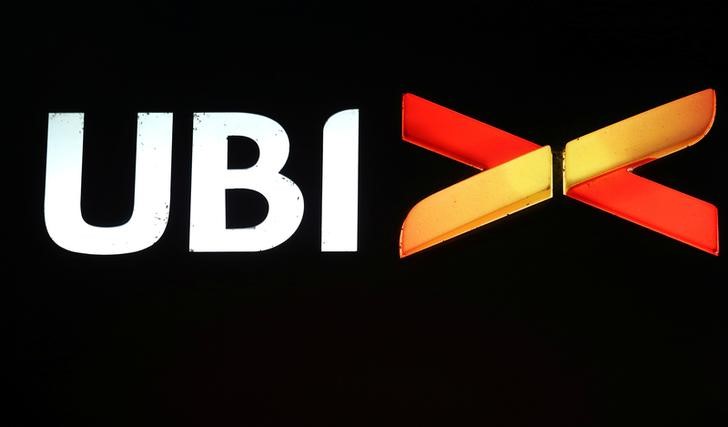 &copy; Reuters. Il logo di UBI Banca Popolare Commercio &amp; Industria a Milano.