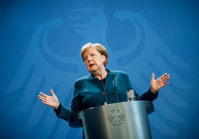 &copy; Reuters. German Chancellor Angela Merkel statement on the spread of the new coronavirus disease (COVID-19) in Berlin