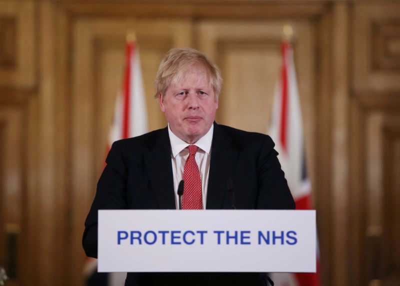 &copy; Reuters. British PM Johnson gives daily address to nation on coronavirus in London