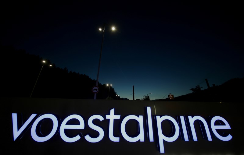 &copy; Reuters. FILE PHOTO: An illuminated logo of steelmaker Voestalpine stands in front of the steel plant Donawitz in Leoben