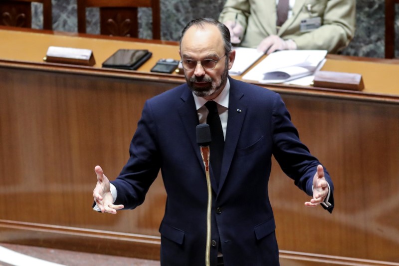 &copy; Reuters. French Prime Minister Edouard Philippe takes part in a debate about the state of health emergency bill at the National Assembly in Paris