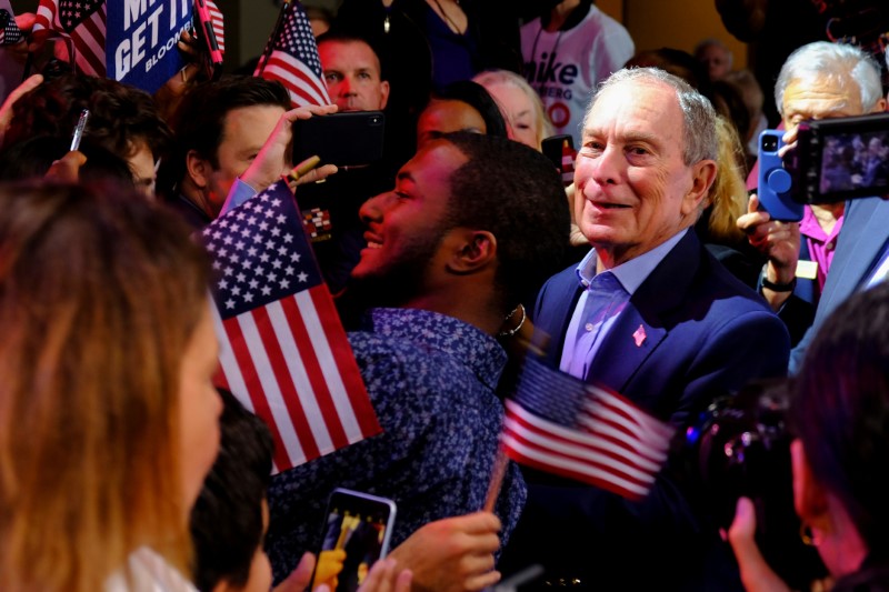 &copy; Reuters. FILE PHOTO: Democratic U.S. presidential candidate Michael Bloomberg&apos;s Super Tuesday night rally in West Palm Beach