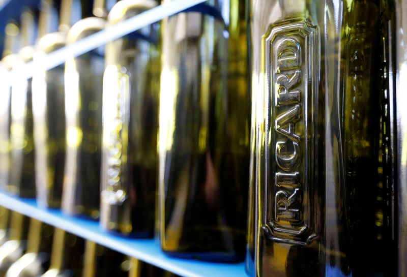 &copy; Reuters. Bottles of Ricard&apos;s aniseed-flavoured beverage are pictured at the Ricard manufacturing unit in Lormont, near Bordeaux