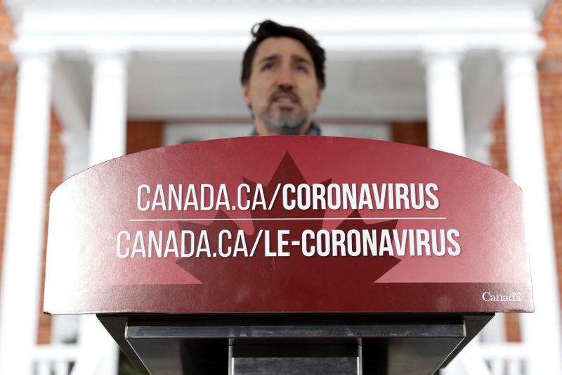 &copy; Reuters. Canada&apos;s Prime Minister Justin Trudeau attends a news conference as efforts continue to help slow the spread of coronavirus disease (COVID-19) in Ottawa