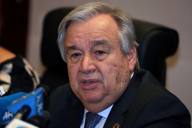 &copy; Reuters. FILE PHOTO: Antonio Guterres, United Nations Secretary General, speaks at a news conference at the 32nd Ordinary Session of the Assembly of the Heads of State and the Government of the African Union in Addis Ababa