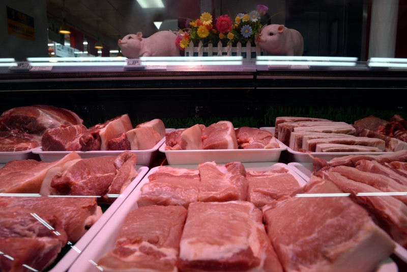 &copy; Reuters. Pork for sale is seen at a Walmart in Beijing