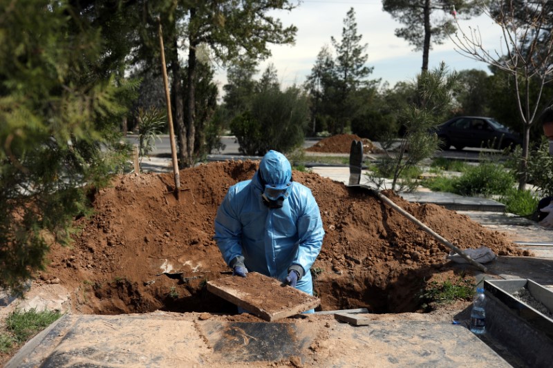 &copy; Reuters. Funcionário de cemitério de Teerã enterra jornalista iraniano que morreu devido ao coronavírus