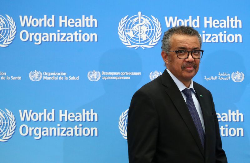 © Reuters. Diretor-geral da Organização Mundial da Saúde, Tedros Adhanom Ghebreyesus, durate entrevista coletiva em Genebra